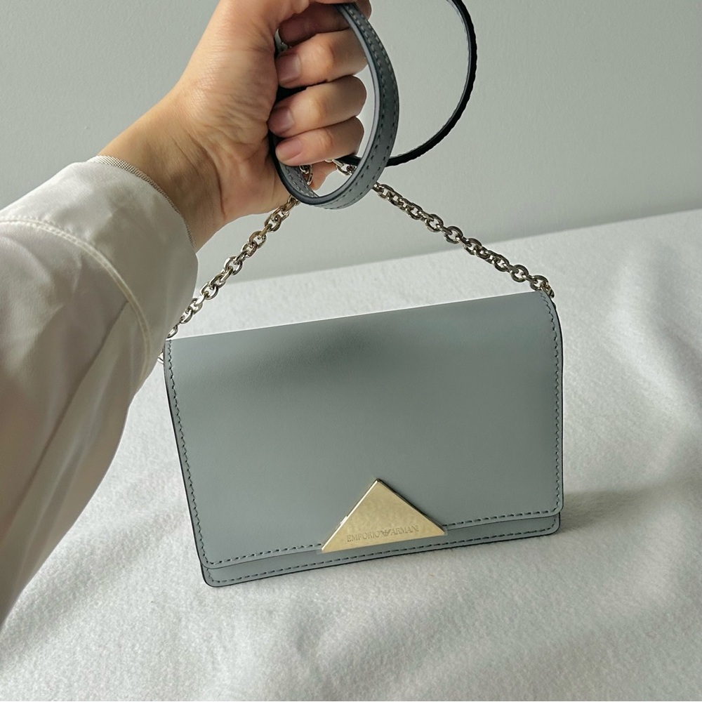 Emporio Armani Light Blue Leather Astrid Chain Crossbody Bag